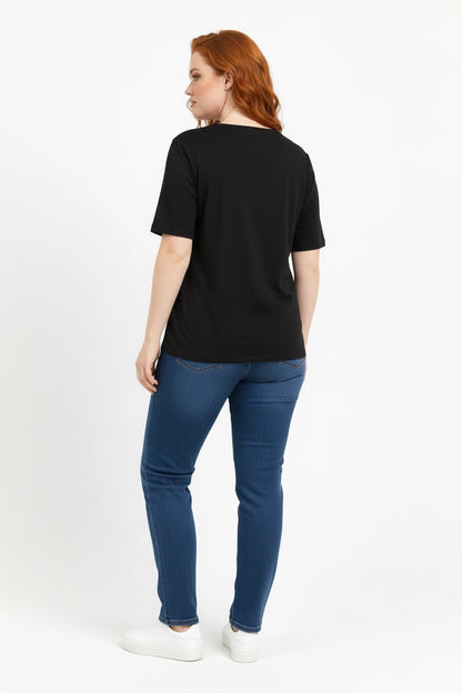 Steinverzierte Rundhals-T-Shirt