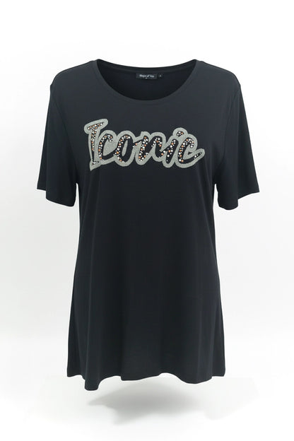 Steinverzierte Rundhals-T-Shirt