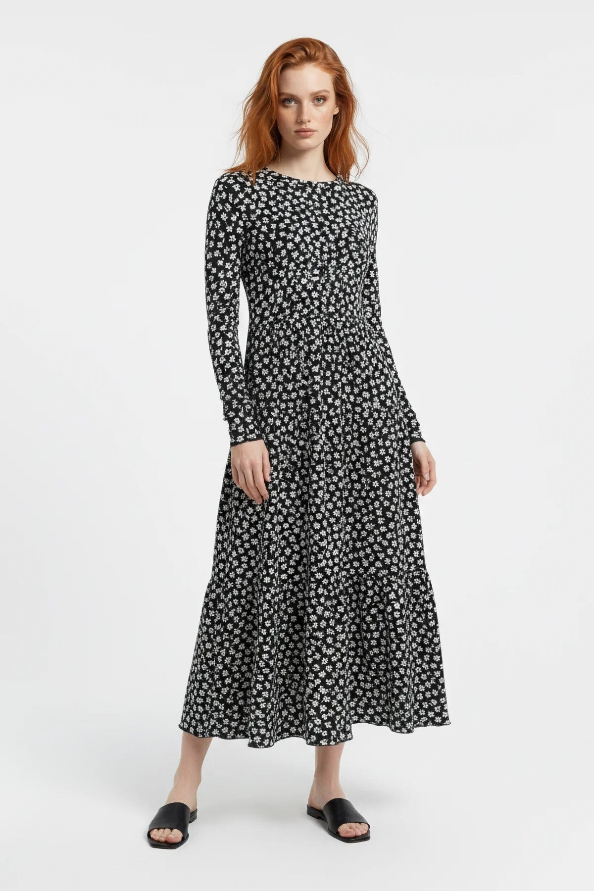 Langarm Kleid mit Rundhalsausschnitt