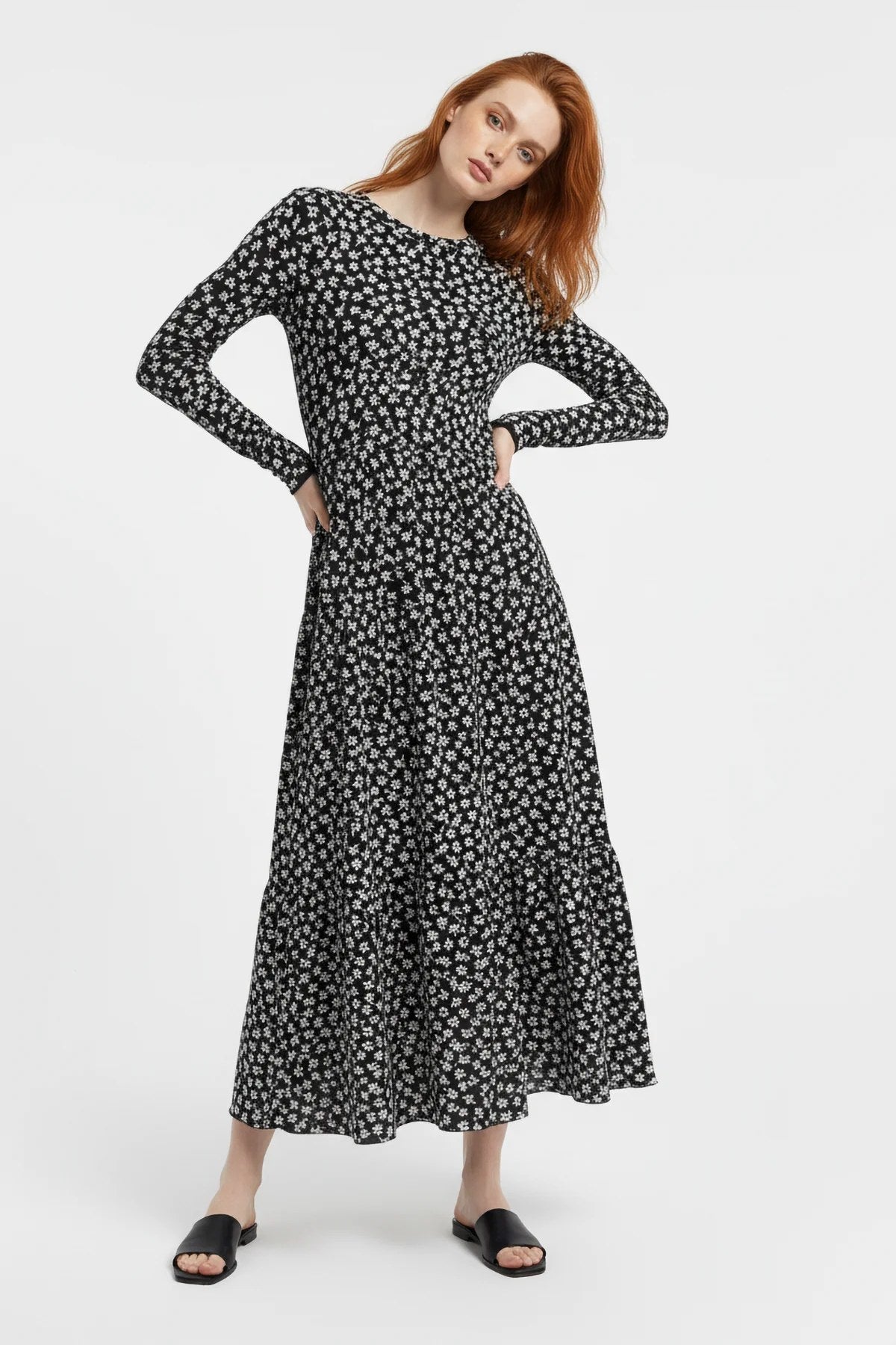 Langarm Kleid mit Rundhalsausschnitt