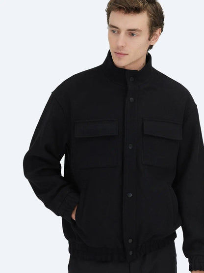 Schwarzer Comfort Fit Rollkragenmantel