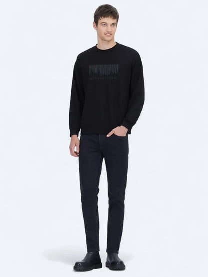 Schwarzer Rundhalsausschnitt Bedruckter Pullover