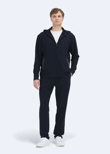 Schwarzer Kapuzenpullover, schlicht