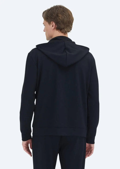 Schwarzer Kapuzenpullover, schlicht