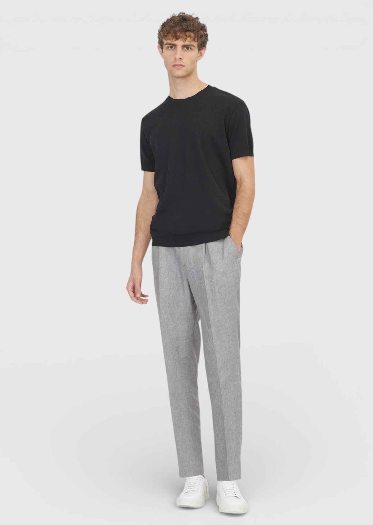 Ramsey Schwarzes Jacquard T-Shirt 100% Baumwolle Siyah