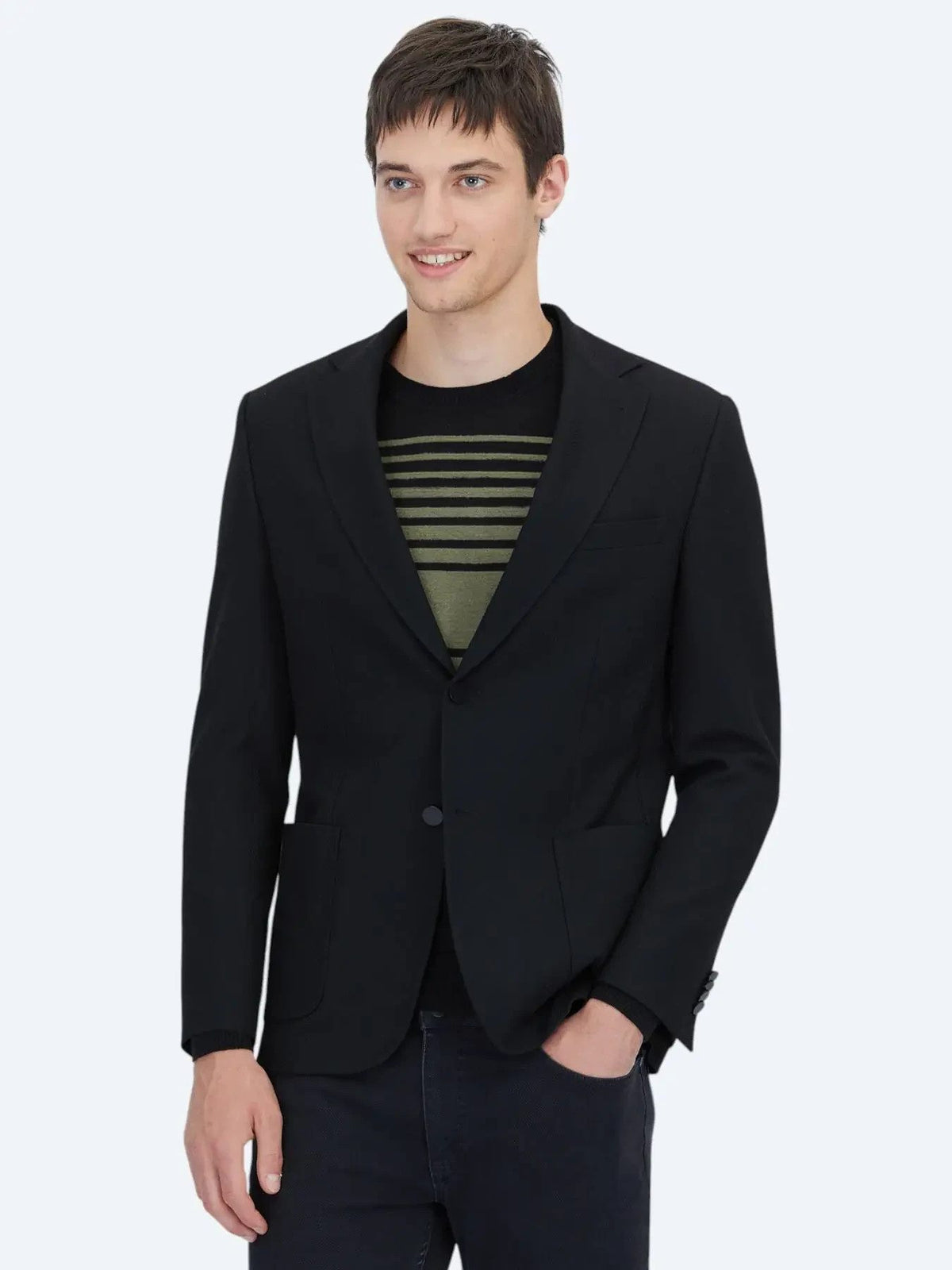 Schwarze gemusterte Modern Fit Jacke