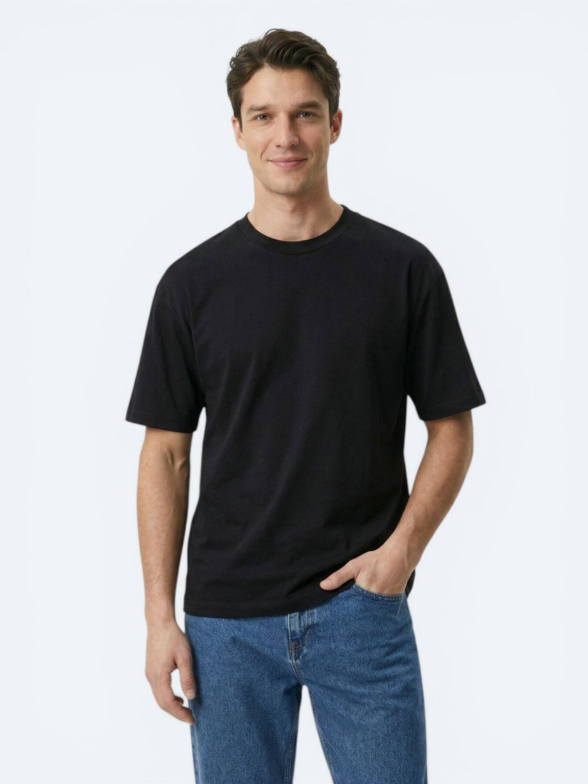 Schwarzes schlichtes 100% Baumwoll-T-Shirt