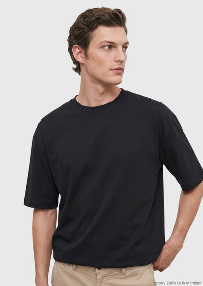 Schwarzes schlichtes Rundhals T-Shirt 100% Baumwolle
