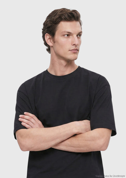 Schwarzes schlichtes Rundhals T-Shirt 100% Baumwolle