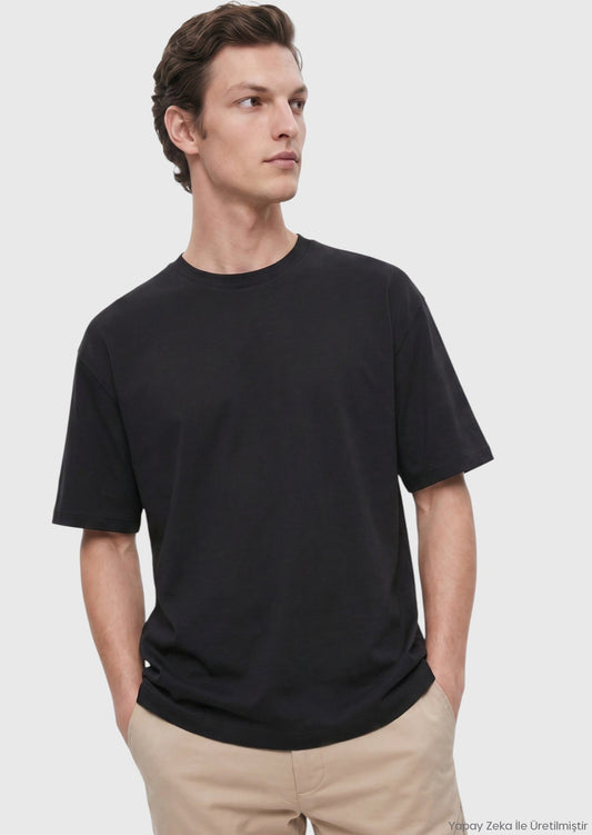 Schwarzes schlichtes Rundhals T-Shirt 100% Baumwolle