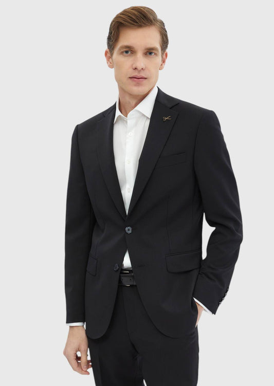 Schwarzer Modern Fit Anzug aus 100% Wolle