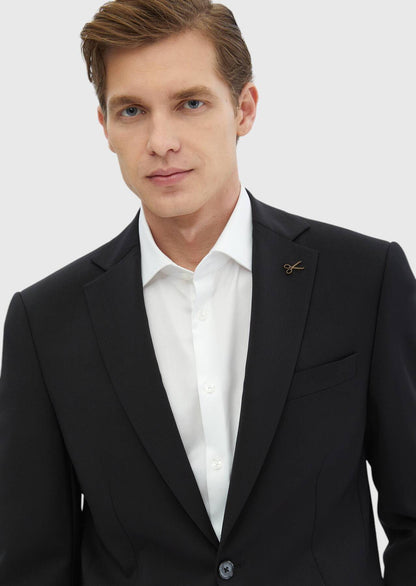 Schwarzer Modern Fit Anzug aus 100% Wolle