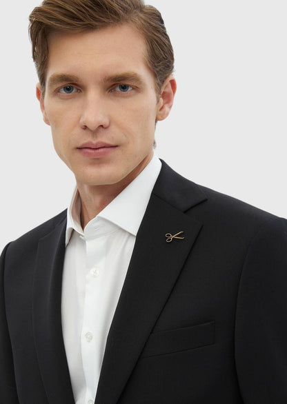 Schwarzer Modern Fit Anzug aus 100% Wolle