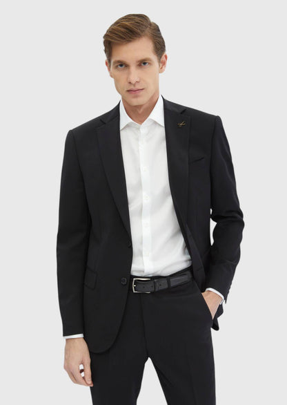 Schwarzer Modern Fit Anzug aus 100% Wolle