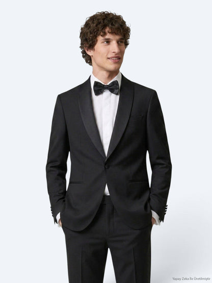 Schwarzer Modern Fit Smoking mit Schalkragen