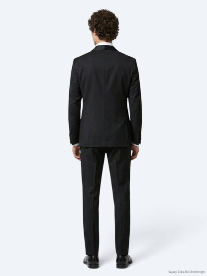 Schwarzer Modern Fit Smoking mit Schalkragen