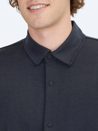 Schwarzes Einfarbiges Regular Fit Strickhemd