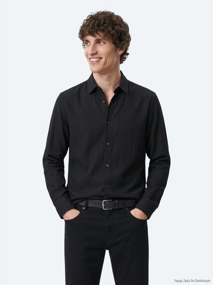 Schwarzes Regular Fit Casual Hemd