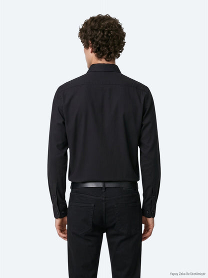 Schwarzes Regular Fit Casual Hemd