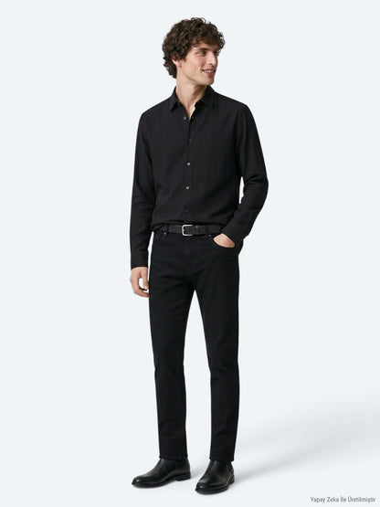 Schwarzes Regular Fit Casual Hemd