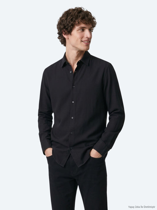 Schwarzes Regular Fit Casual Hemd