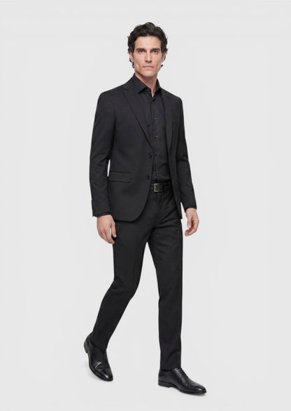 Schwarzer Regular Fit Wollanzug