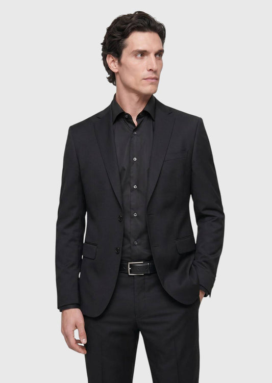 Schwarzer Regular Fit Wollanzug