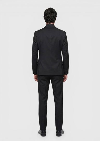 Schwarzer Regular Fit Wollanzug