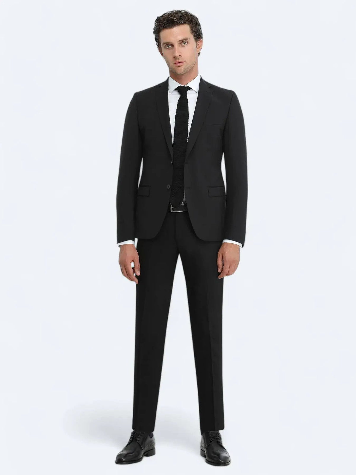 Schwarzer, schlichter Slim-Fit-Anzug aus Wollmischung