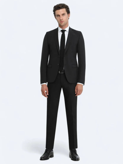 Schwarzer, schlichter Slim-Fit-Anzug aus Wollmischung