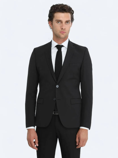 Schwarzer, schlichter Slim-Fit-Anzug aus Wollmischung