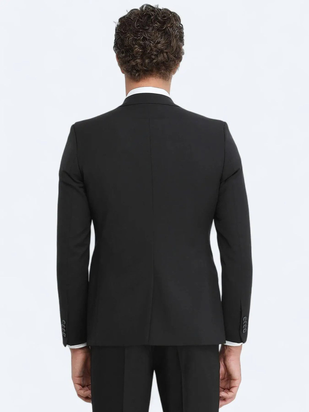 Schwarzer, schlichter Slim-Fit-Anzug aus Wollmischung
