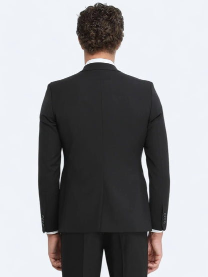 Schwarzer, schlichter Slim-Fit-Anzug aus Wollmischung