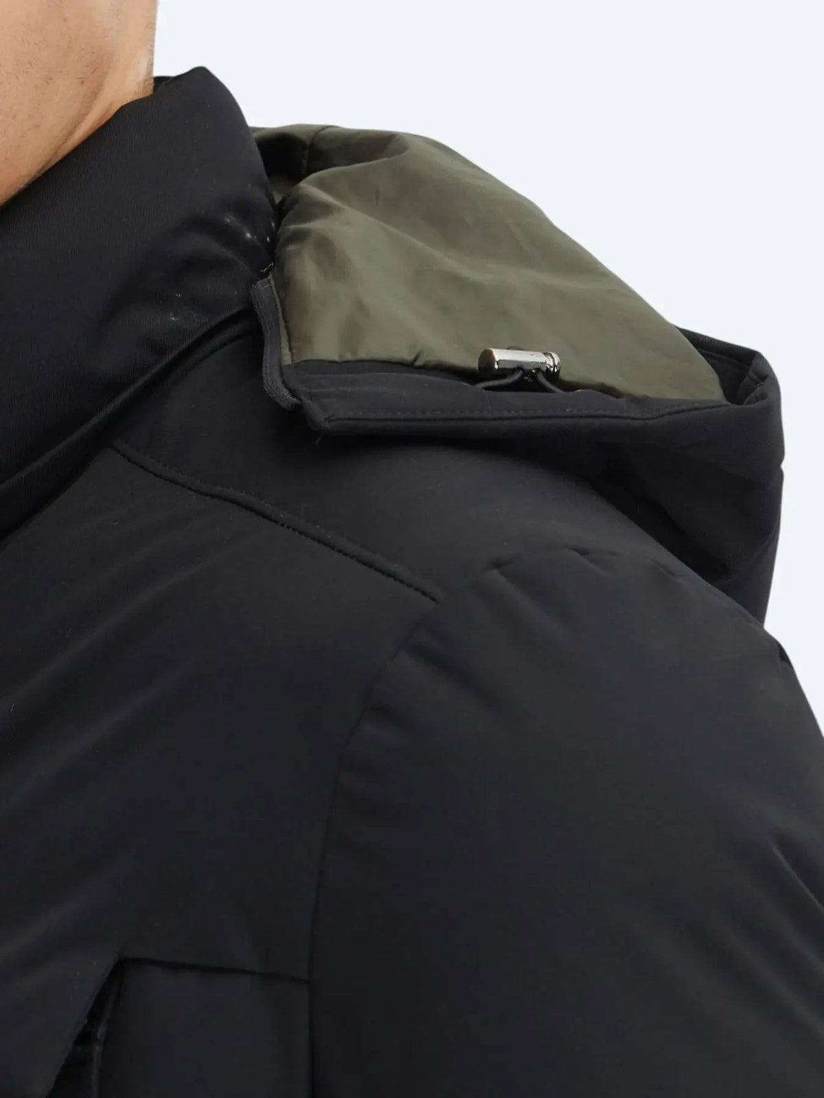 Schwarzer Regular Fit Kapuzen Casual Webmantel