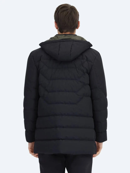 Schwarzer Regular Fit Kapuzen Casual Webmantel