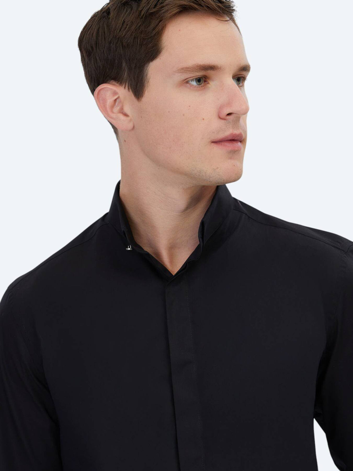 Schwarzes Regular Fit Baumwollhemd