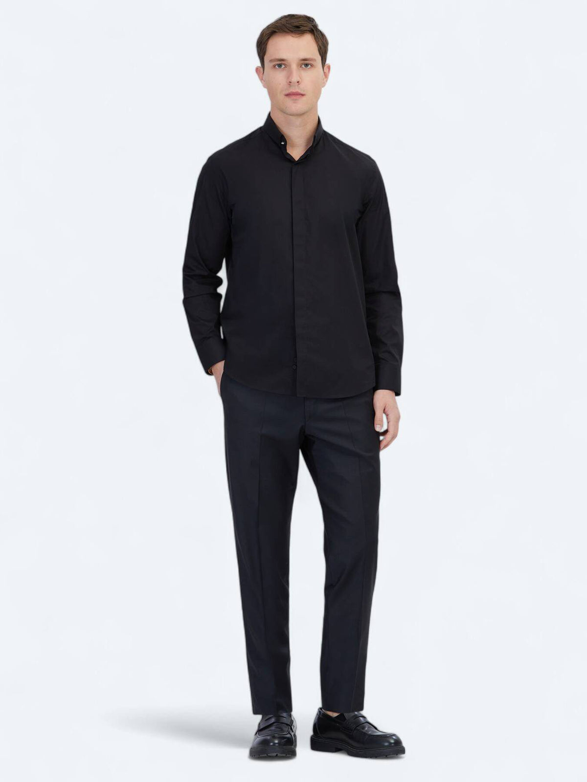 Schwarzes Regular Fit Baumwollhemd
