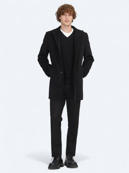 Schwarzer Regular Fit Rollkragenmantel