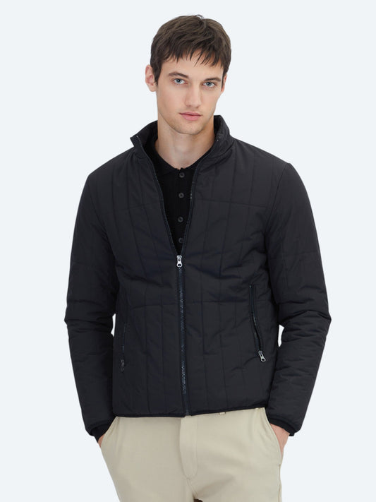 Schwarzer Regular Fit Rollkragen Casual Mantel