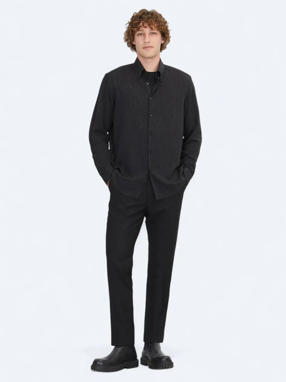 Schwarzes Regular Fit Webhemd