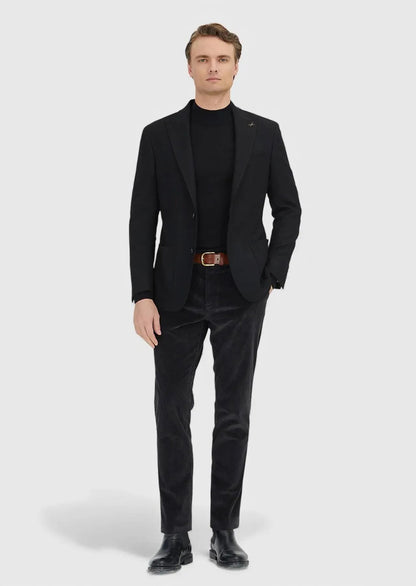 Schwarze, schmal geschnittene Jacke aus Wollmischgewebe mit Hemdkragen