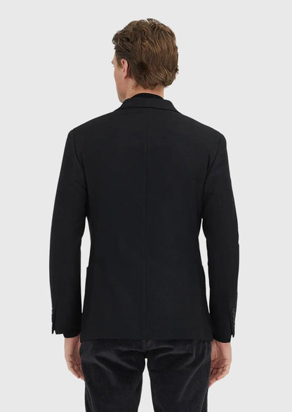 Schwarze, schmal geschnittene Jacke aus Wollmischgewebe mit Hemdkragen
