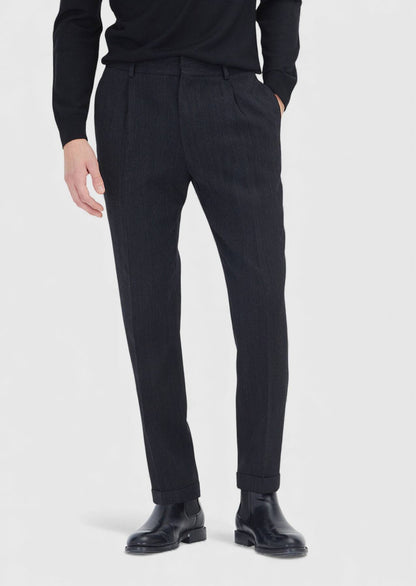 Schwarze Regular Fit Wollmix-Hose