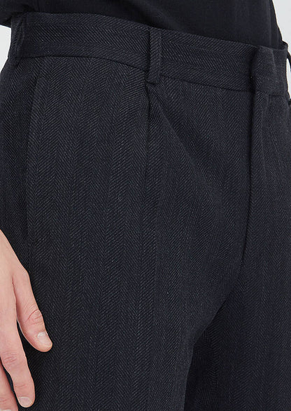 Schwarze Regular Fit Wollmix-Hose