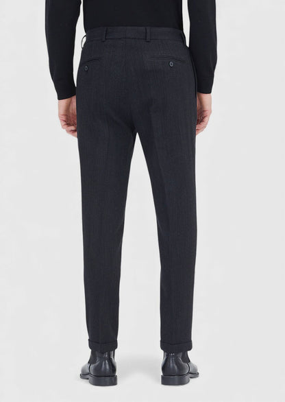 Schwarze Regular Fit Wollmix-Hose