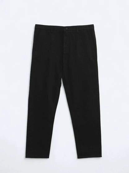 Schwarze Weberei Lässige Baumwollmischung Hose