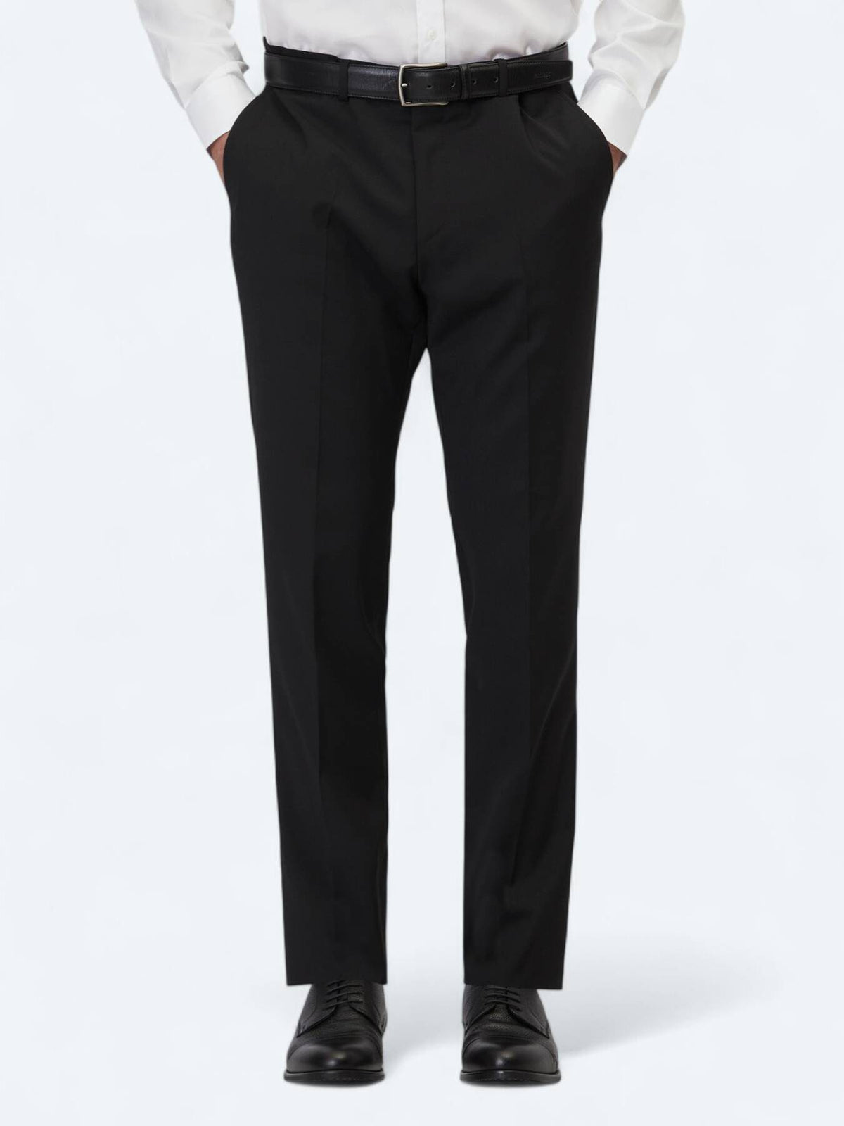 Schlanke schwarze Wollmischung-Hose