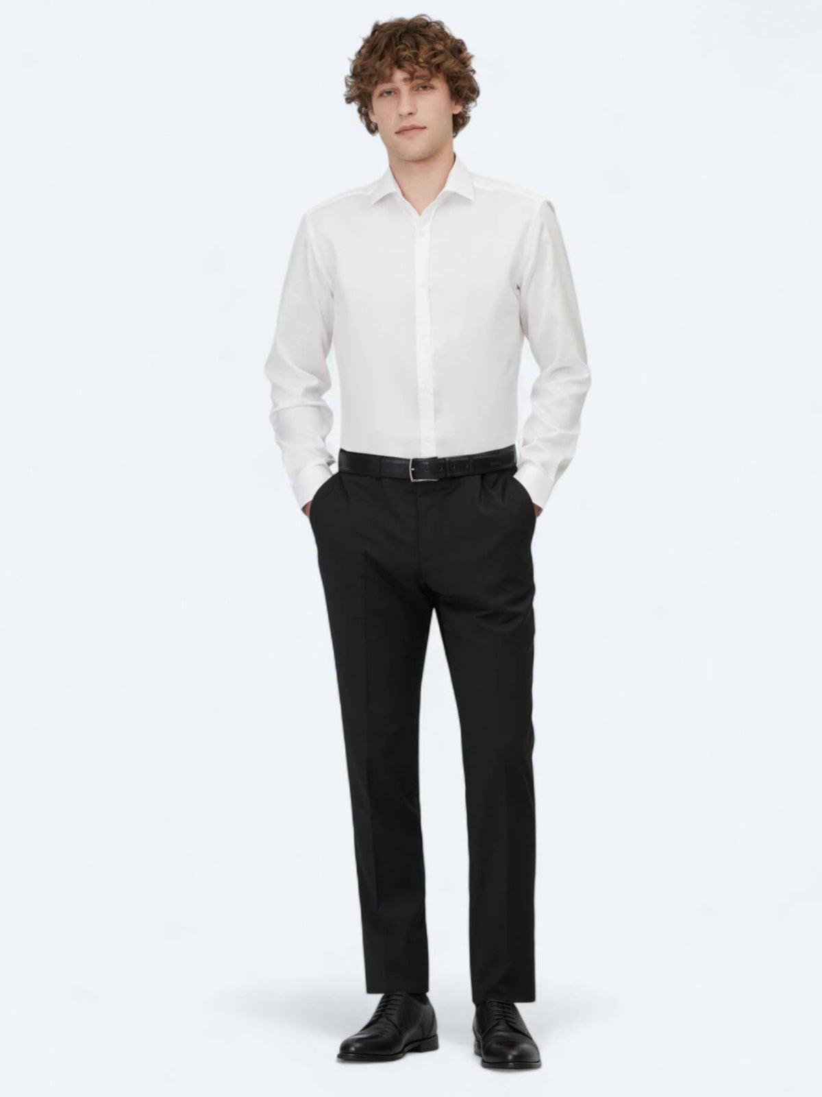 Schlanke schwarze Wollmischung-Hose