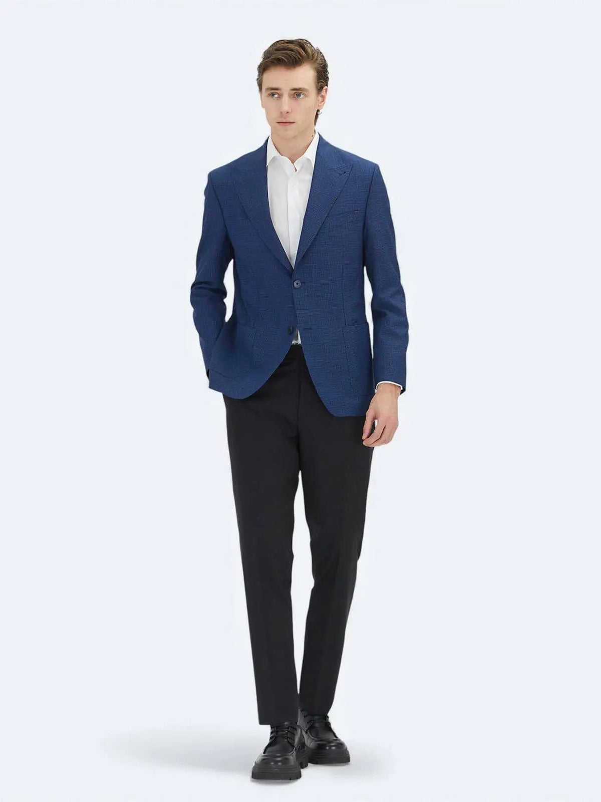 Blaue Micro-Jacke in moderner Passform aus 100 % Wolle