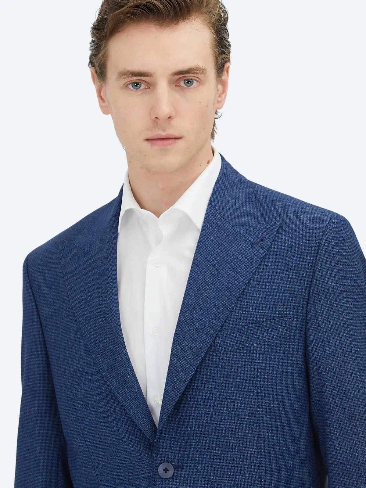 Blaue Micro-Jacke in moderner Passform aus 100 % Wolle